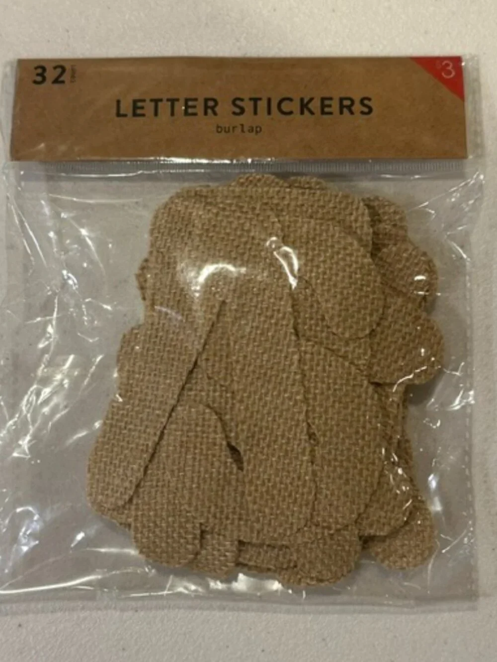 NEW-Burlap Alphabet Stickers-3 Sets (2 Natural, 1 White)-32 each